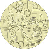 Medieval Cook Kitchen Oval Drawing