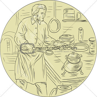 Medieval Cook Kitchen Oval Drawing