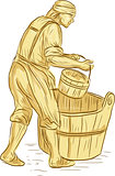 Medieval Miller With Bucket Drawing
