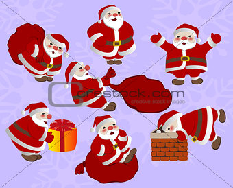 Set of funny Christmas Santa Claus with gifts. EPS10 vector illustration.