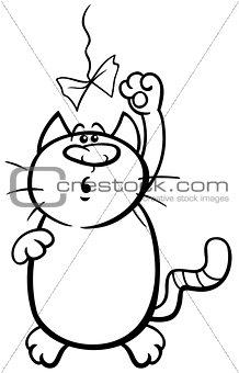 cat playing with toy coloring page