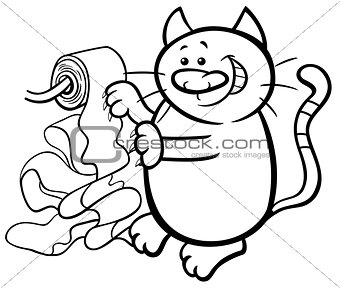 cat and toilet paper coloring page