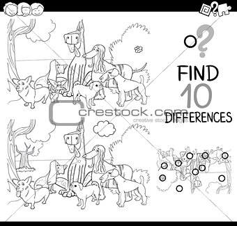 dogs difference game coloring page