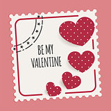 Be my Valentine card with stamp and hearts