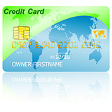 Green credit card with shadow over wite background. Vector illus