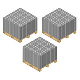 Isometric wooden pallet with cinder blocks, vector illustration.