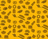 Bakery products seamless pattern with bread, loaf, buns. Vector illustration.