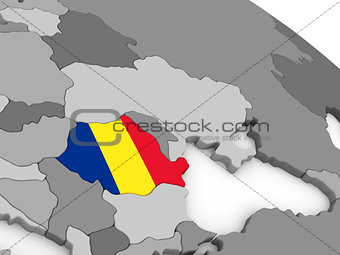 Romania on globe with flag
