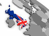 United Kingdom on globe with flag