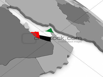 United Arab Emirates on globe with flag