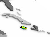 Jamaica on globe with flag