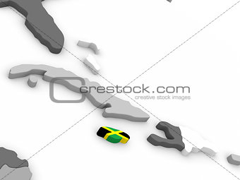Jamaica on globe with flag
