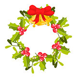 Christmas holly berry wreath vector icon.