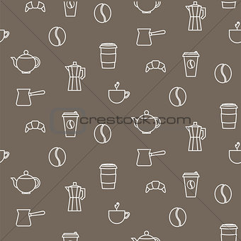 Coffee line icons seamless vector pattern.