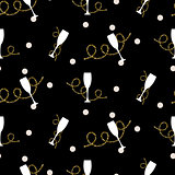 Glitter serpentine confetti ornament. Vector black gold seamless pattern collection.