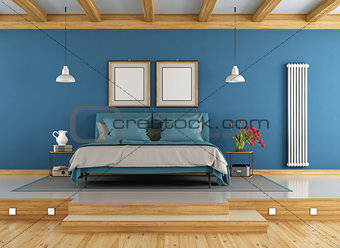 Blue and wooden master bedroom