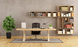 Office with wooden furniture