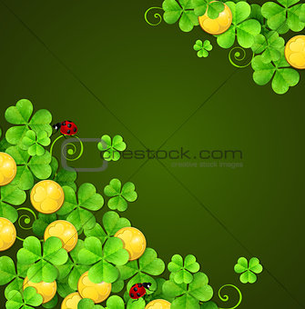 Clover leaves and golden coins