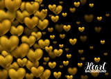 Gold gem heart on black background. Happy Valentines day greeting card. Golden holiday poster with diamonds jewels. banner flyer party invitation jewelry gift shop. Vector Illustration