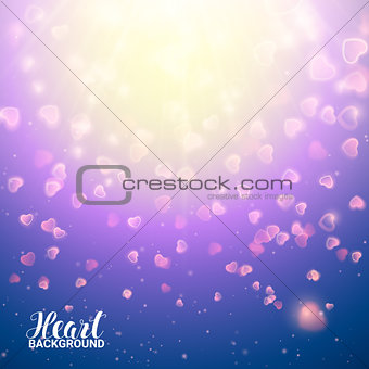 Romantic card on a soft blurry background. Valentine's Day Blur and Glow Falling Hearts. Vector Illustration. Design Element
