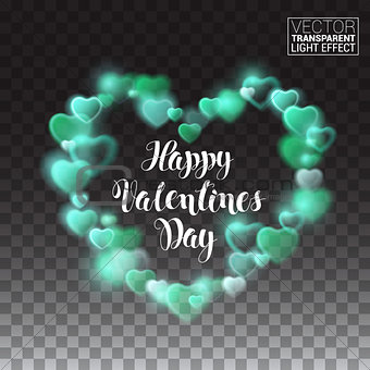 Shining heart with turquoise lights. valentines day. Vector Illustration on transparent background