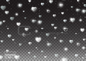 Decor element for greeting cards. Heart with light elements all effect isolated on transparent background. firework. Vector illustration.