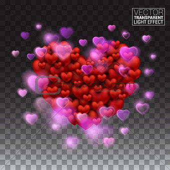 Glow light effect. Abstract Light Heart explosion Shining beautiful valentines day. Vector Illustration on transparent background