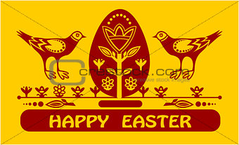 Happyeaster card with eggs and two birds