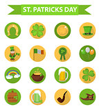 St. Patricks Day icon set design element. Traditional irish symbols in modern flat style. Isolated on white background. Vector illustration, clip art.
