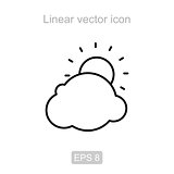 Sun and cloud. Linear vector icon.