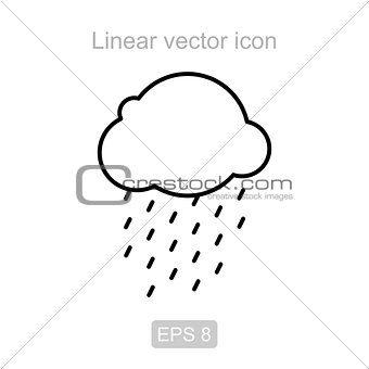 Rainy cloud. Linear vector icon.