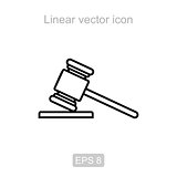 Court hammer. Linear vector icon.
