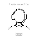 The man in the earphones. Linear vector icon.