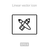 Pencil and brush. Linear vector icon.