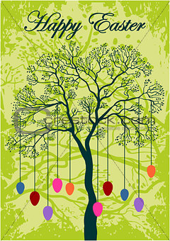 Easter greeting card, eggs on the branch