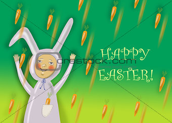 Happy Easter greeting card with rabbit boy
