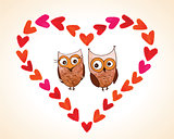 Vector Happy Valentines Day Greeting card with owl. Watercolor red heart on white background. Element for your design. Vintage Valentines Day background.