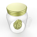 Human brain in a glass jar 3d rendering