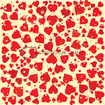 Hearts diferent size and color round background template.