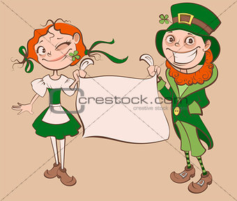 St. Patricks Day Festival. Young woman and man holding banner