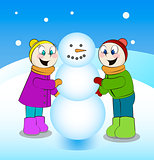 Winter fun. Children building snowman