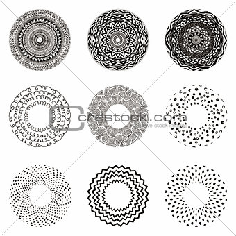 Hand drawn ethnic circles. Ink collection of symbols.
