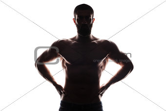 Silhouette of athlete bodybuilder man