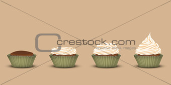 Set of cupcakes with a different amount of cream