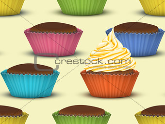Seamless pattern of cupcakes 
