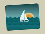 Sunset, sailboat and sea with waves 
