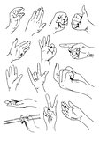 Vector set of hands and gestures - outline illustration