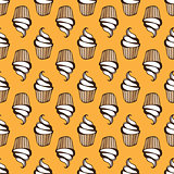 White cream cupcake seamless yellow pattern