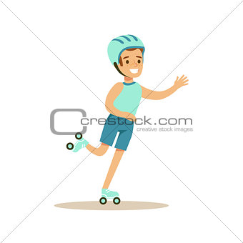 Boy Roller Skating, Kid Practicing Different Sports And Physical Activities In Physical Education Class