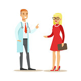 Doctor Speaking To A Patient Discussing Treatment, Hospital And Healthcare Illustration